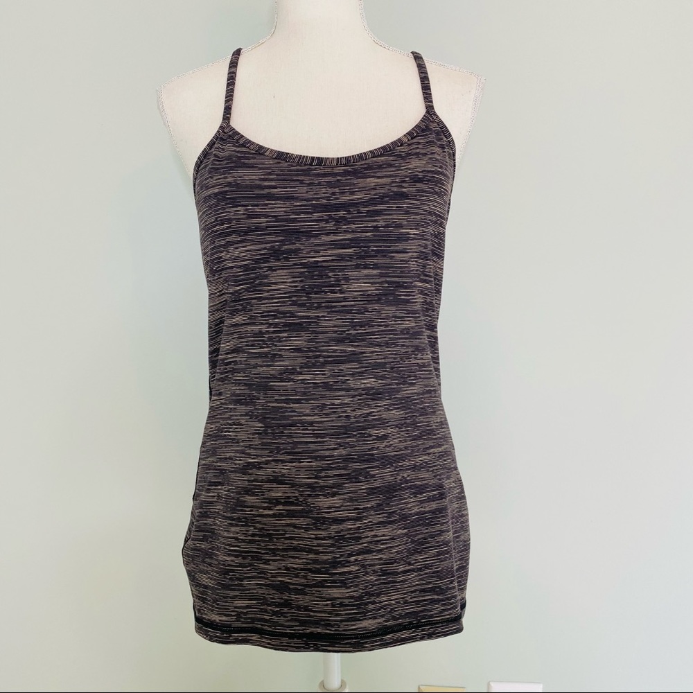 Lululemon Power Y Tank Gray Beige Stripes Size 10
